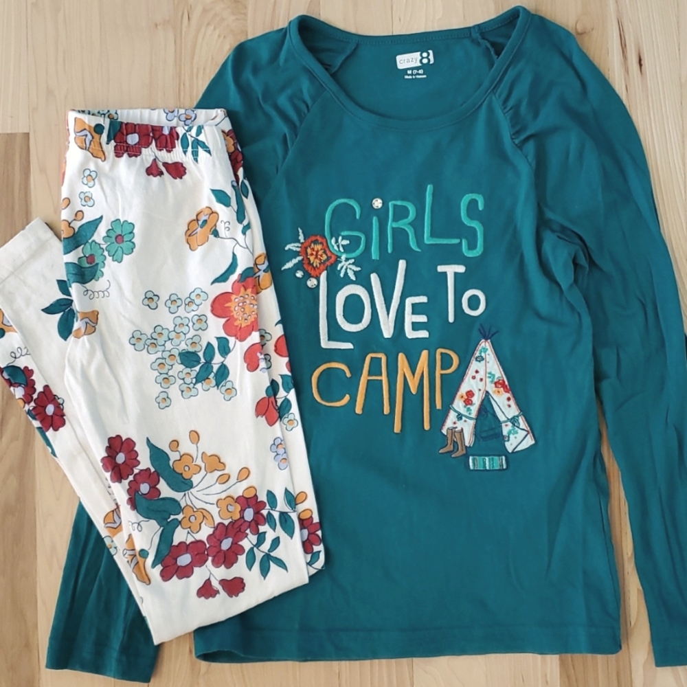 CRAZY 8 Forest Magic GIRLS LOVE TO CAMP shirt & leggings 2-pc set